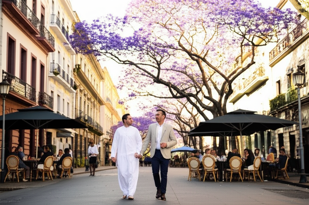 Stylized Argentina city lifestyle scene for UAE-based relocators