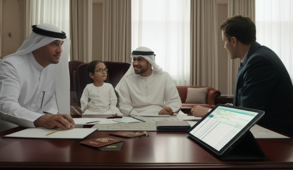 Professional scene representing contingency planning and international mobility